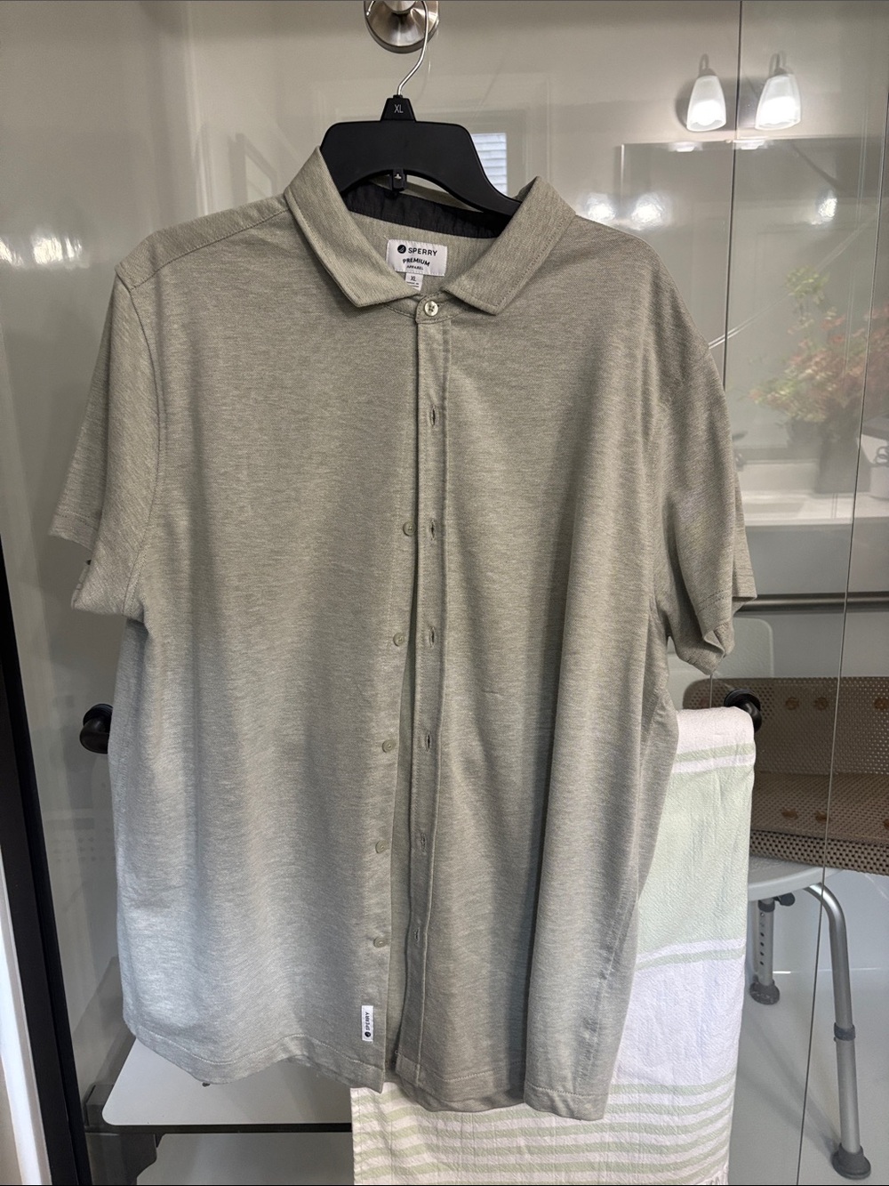 Sperry Light Gray Button-Front Polo Shirt